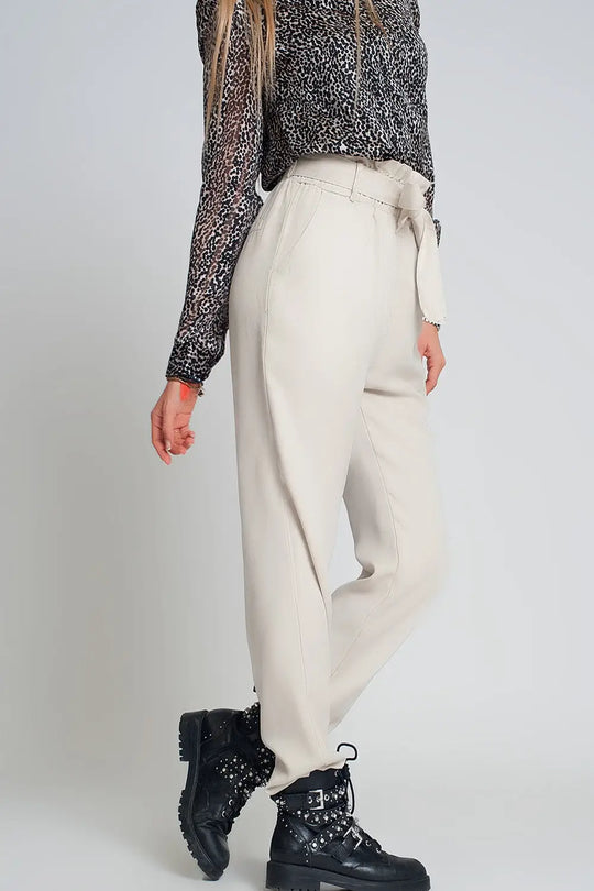 Lightweight Pants with tie waist in beige - Pants