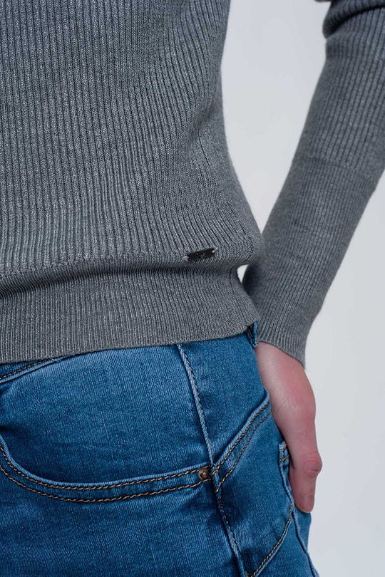Fitted jumper in gray rib knit