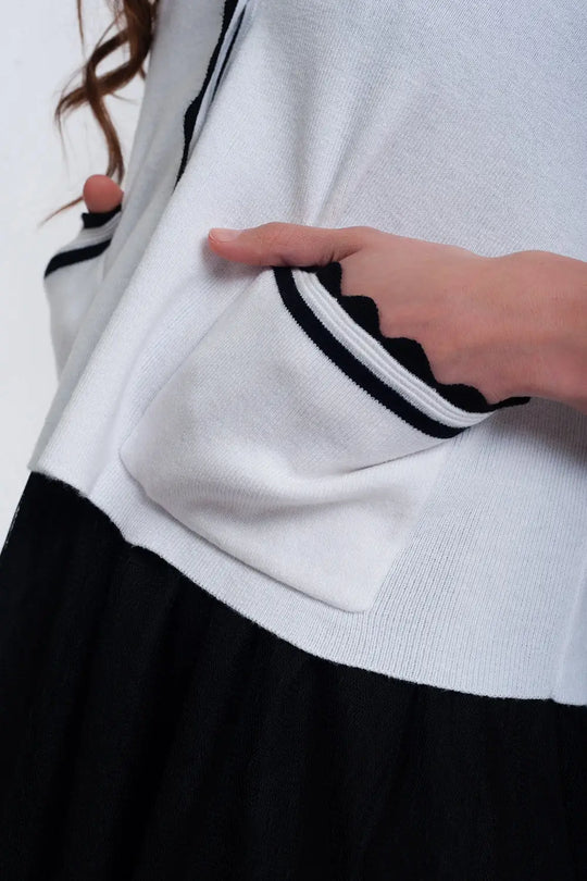 Contrast trim cardigan in white - Cardigans