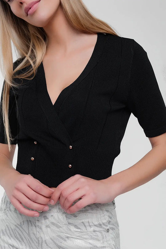 knit button through cardi top in black - Sweaters