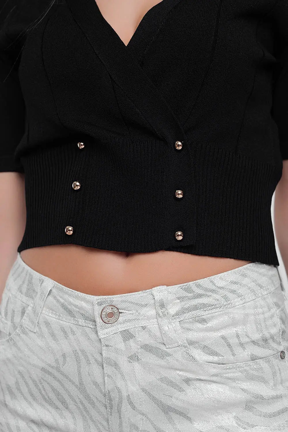 knit button through cardi top in black - Sweaters