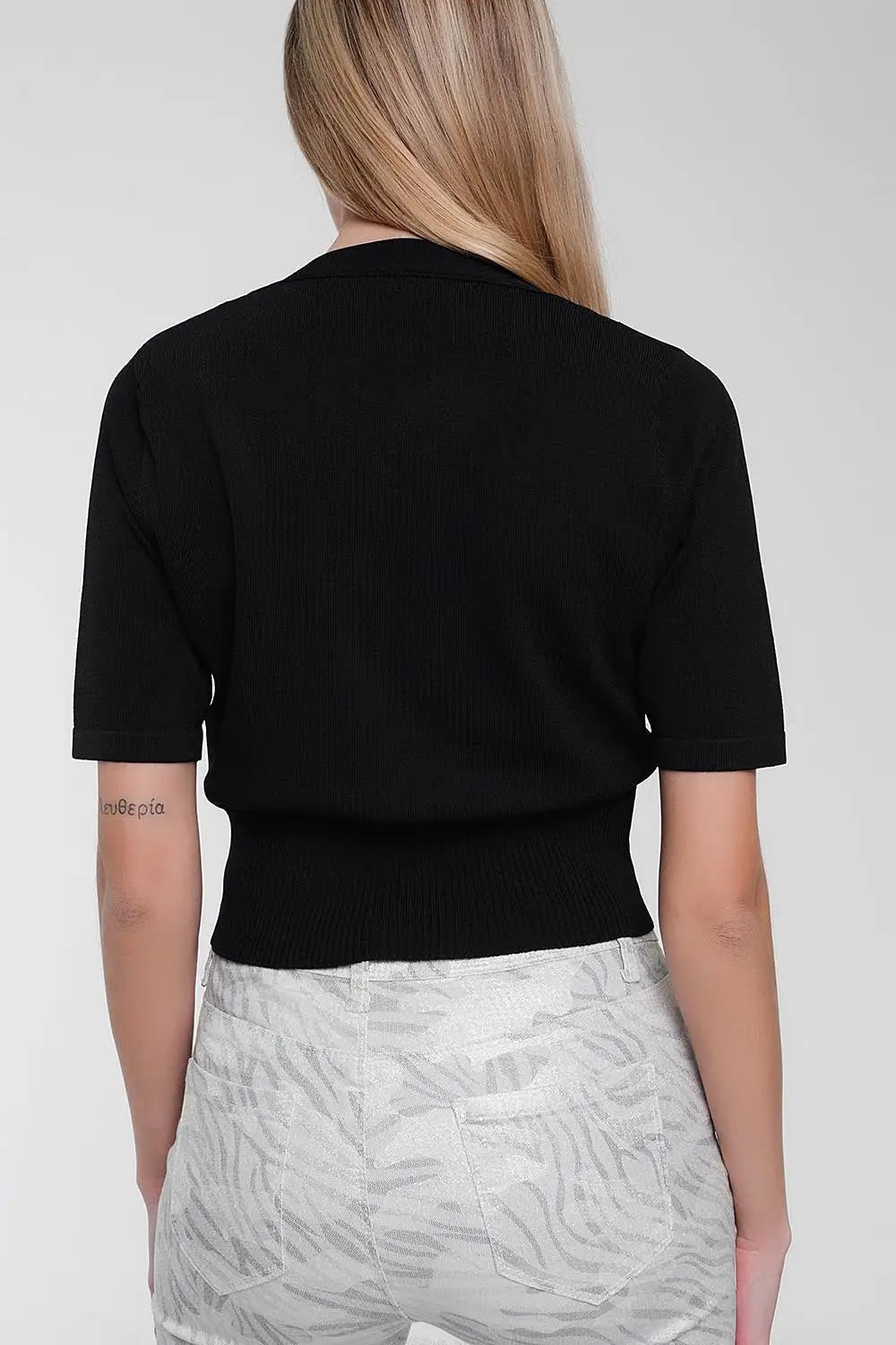 knit button through cardi top in black - Sweaters