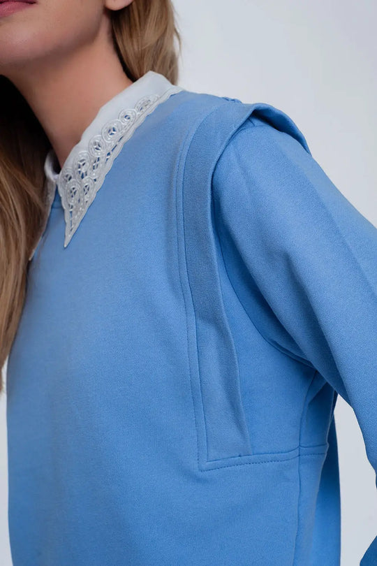Boyfriend sweatshirt with shoulder details in blue - Sweaters