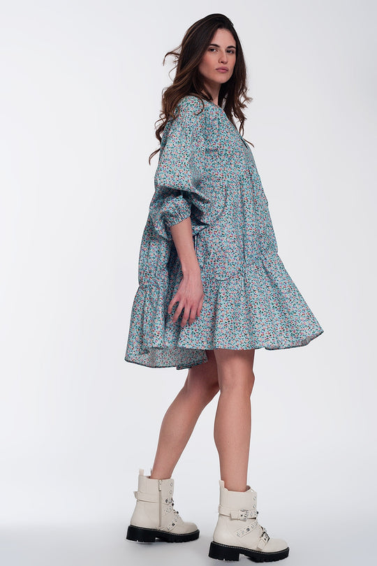 Mini smock dress with puff sleeves in floral