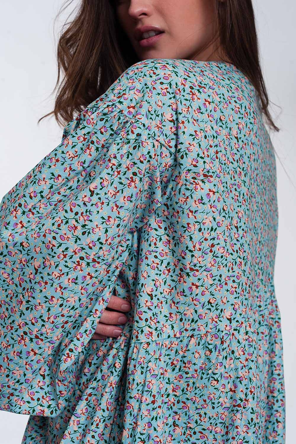 Mini smock dress with puff sleeves in floral