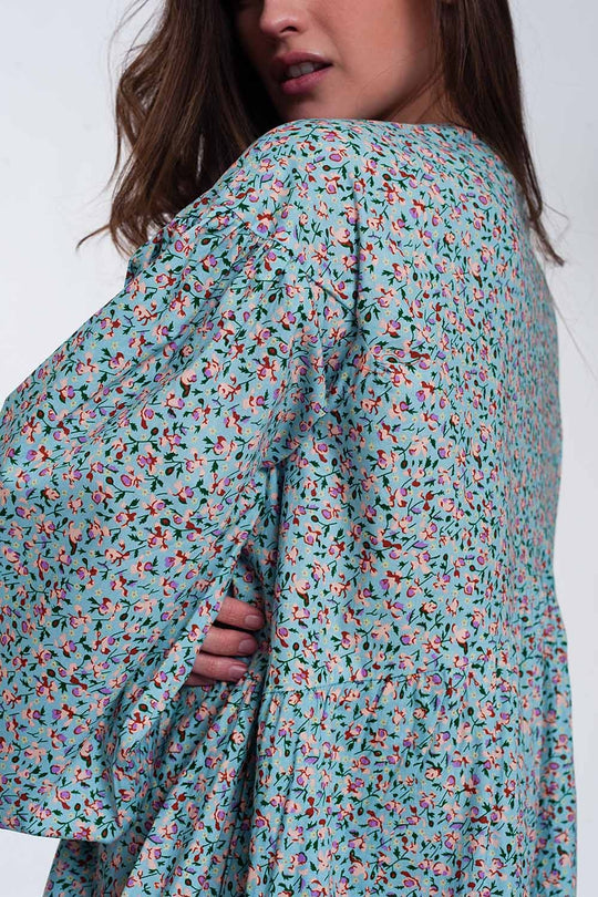 Mini smock dress with puff sleeves in floral