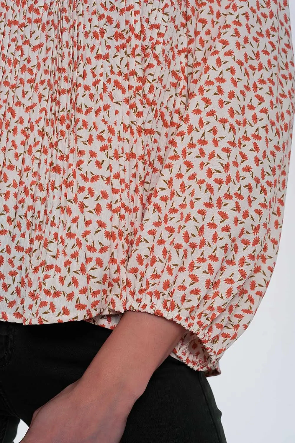 puff sleeve top with square neck in coral floral print - Tops