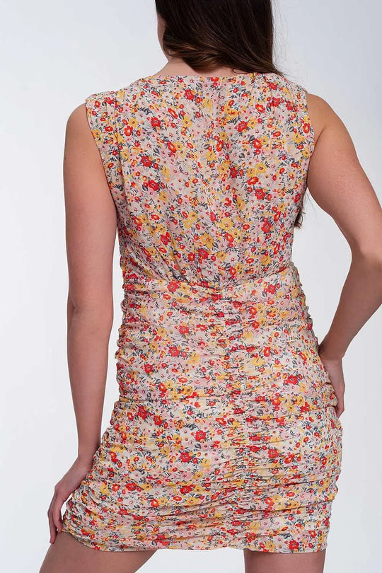 Ruched bodycon mini dress in floral mesh print - Dresses
