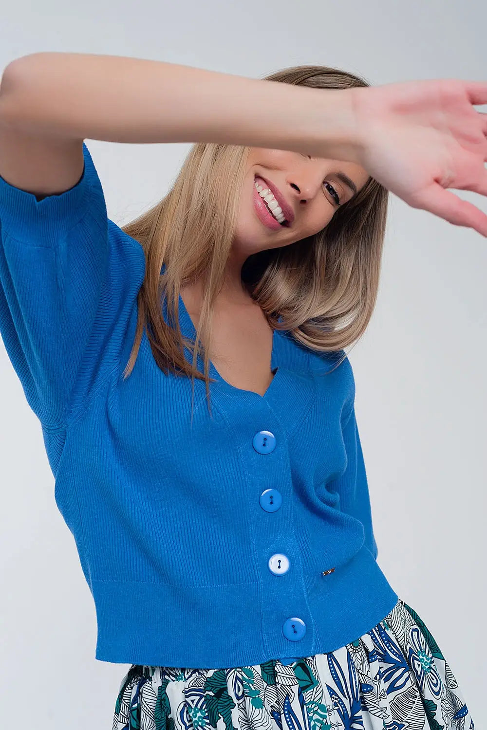 Volume sleeve cardigan in blue - Cardigans