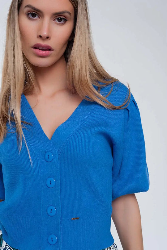 Volume sleeve cardigan in blue - Cardigans