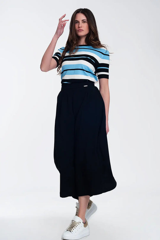 Crew neck boxy jumper with multi stripes in blue - Sweaters