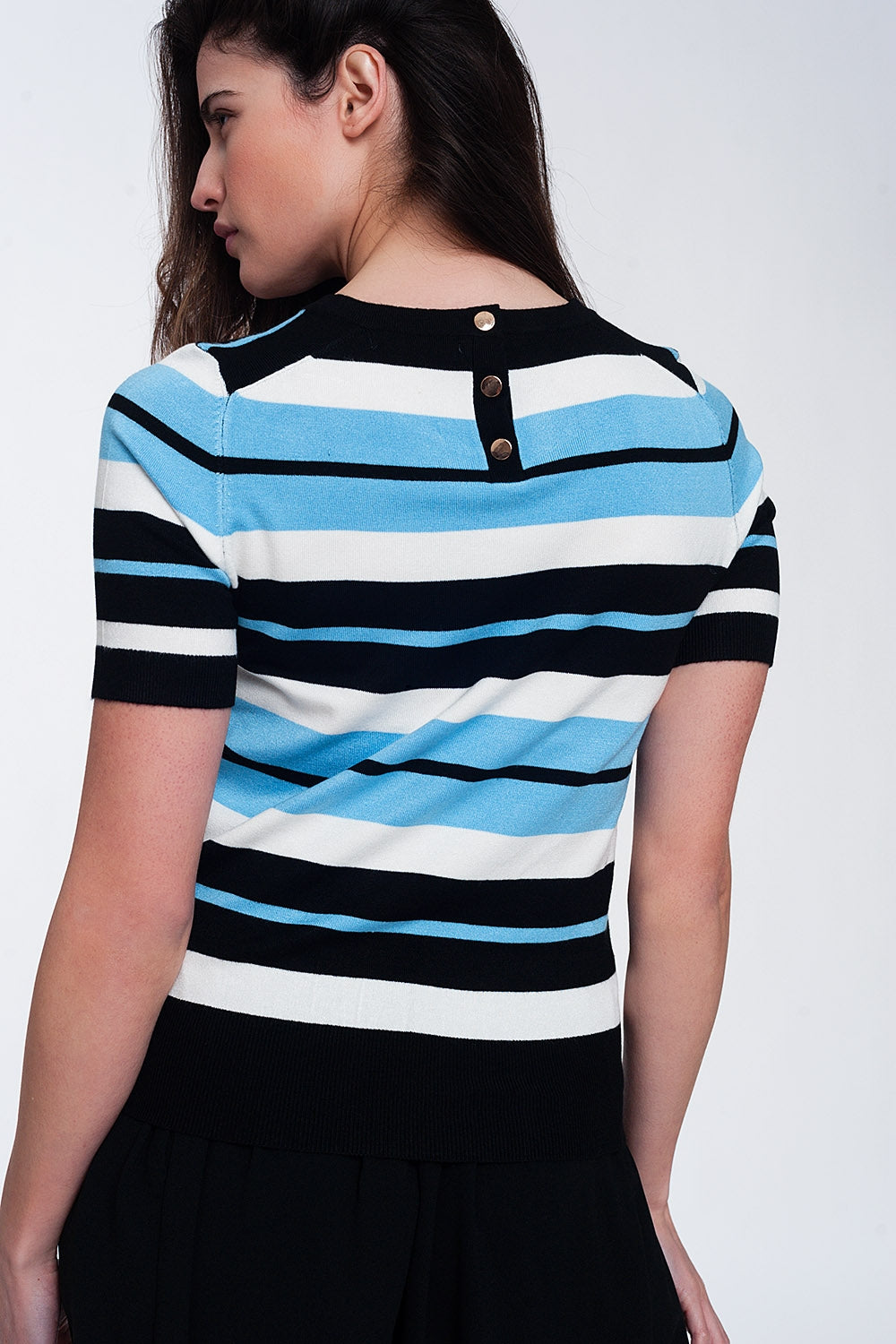 Crew neck boxy jumper with multi stripes in blue