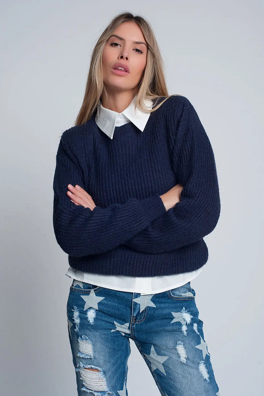 Ribbed jumper in Navy - Sweaters