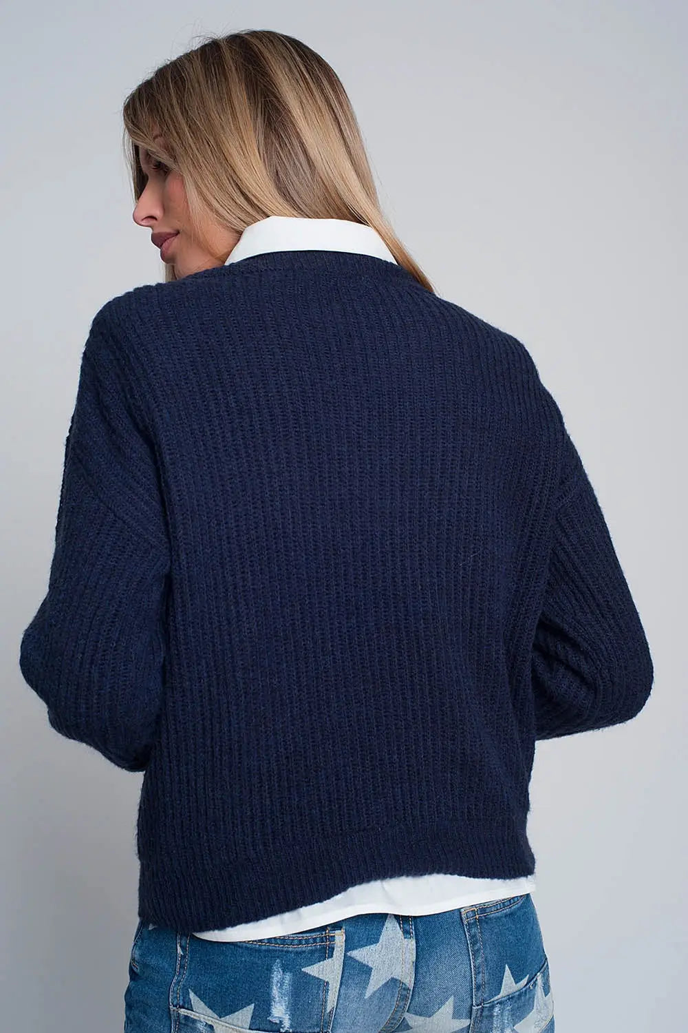 Ribbed jumper in Navy - Sweaters