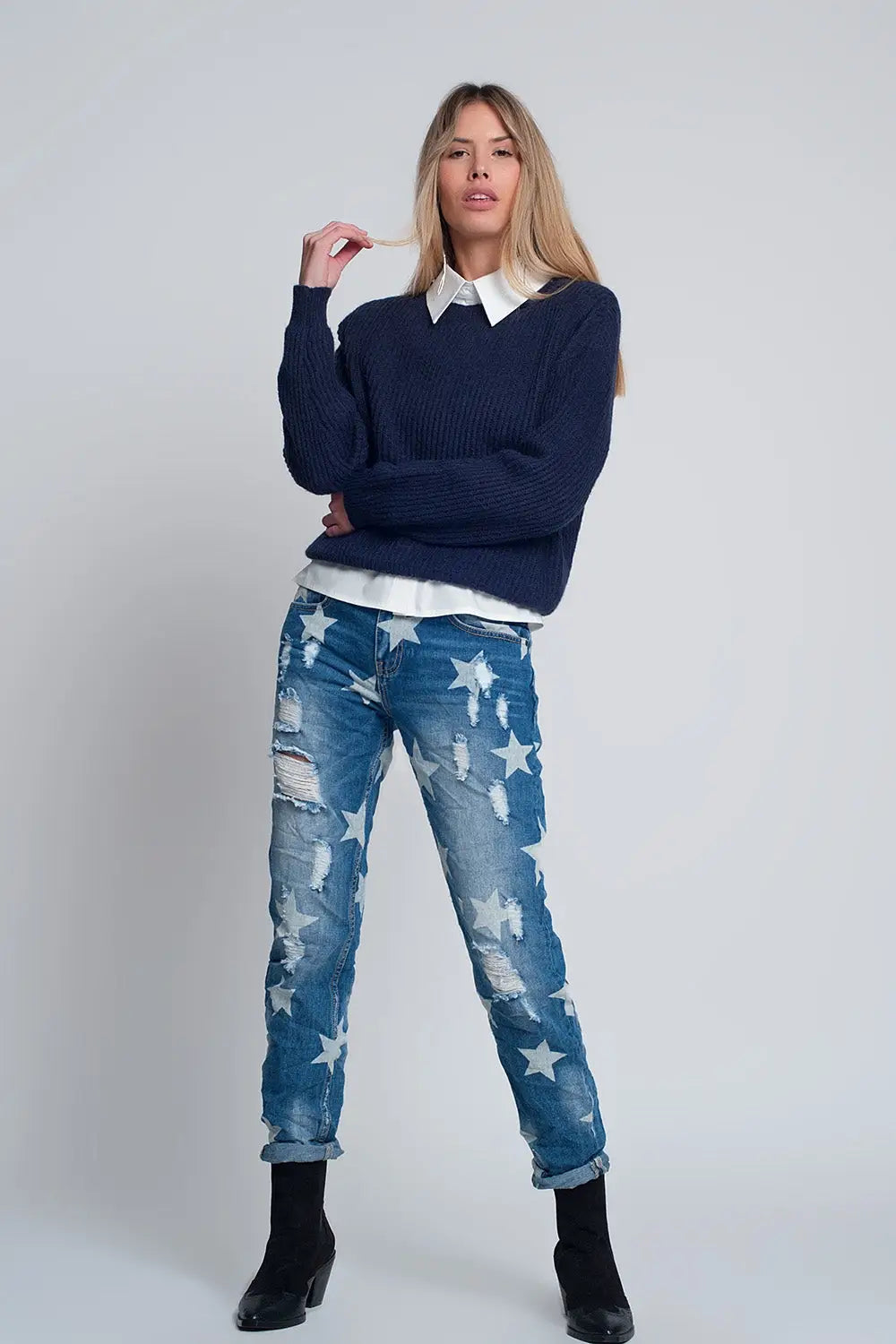 Ribbed jumper in Navy - Sweaters