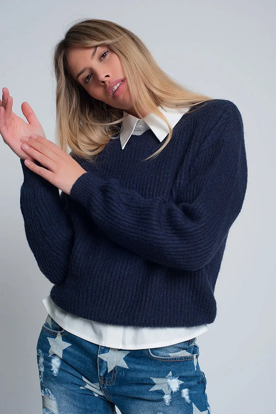 Ribbed jumper in Navy - Sweaters