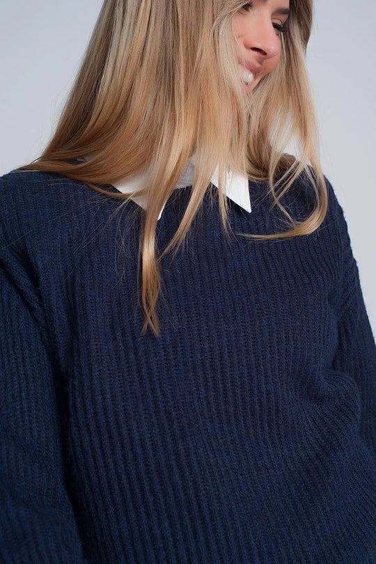Ribbed jumper in Navy - Sweaters