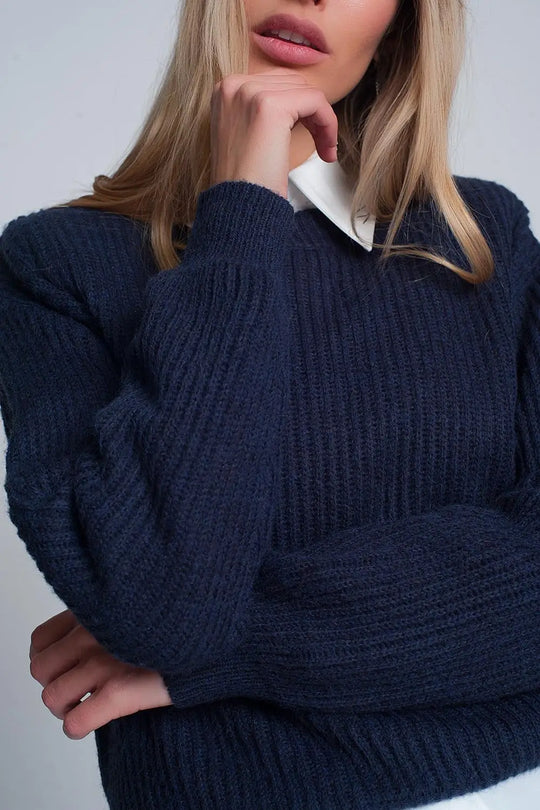 Ribbed jumper in Navy - Sweaters