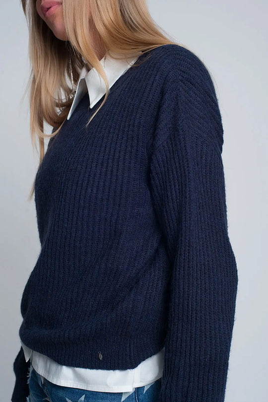 Ribbed jumper in Navy - Sweaters