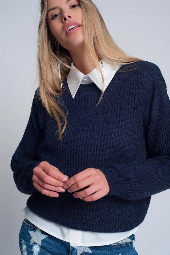 Ribbed jumper in Navy - Sweaters