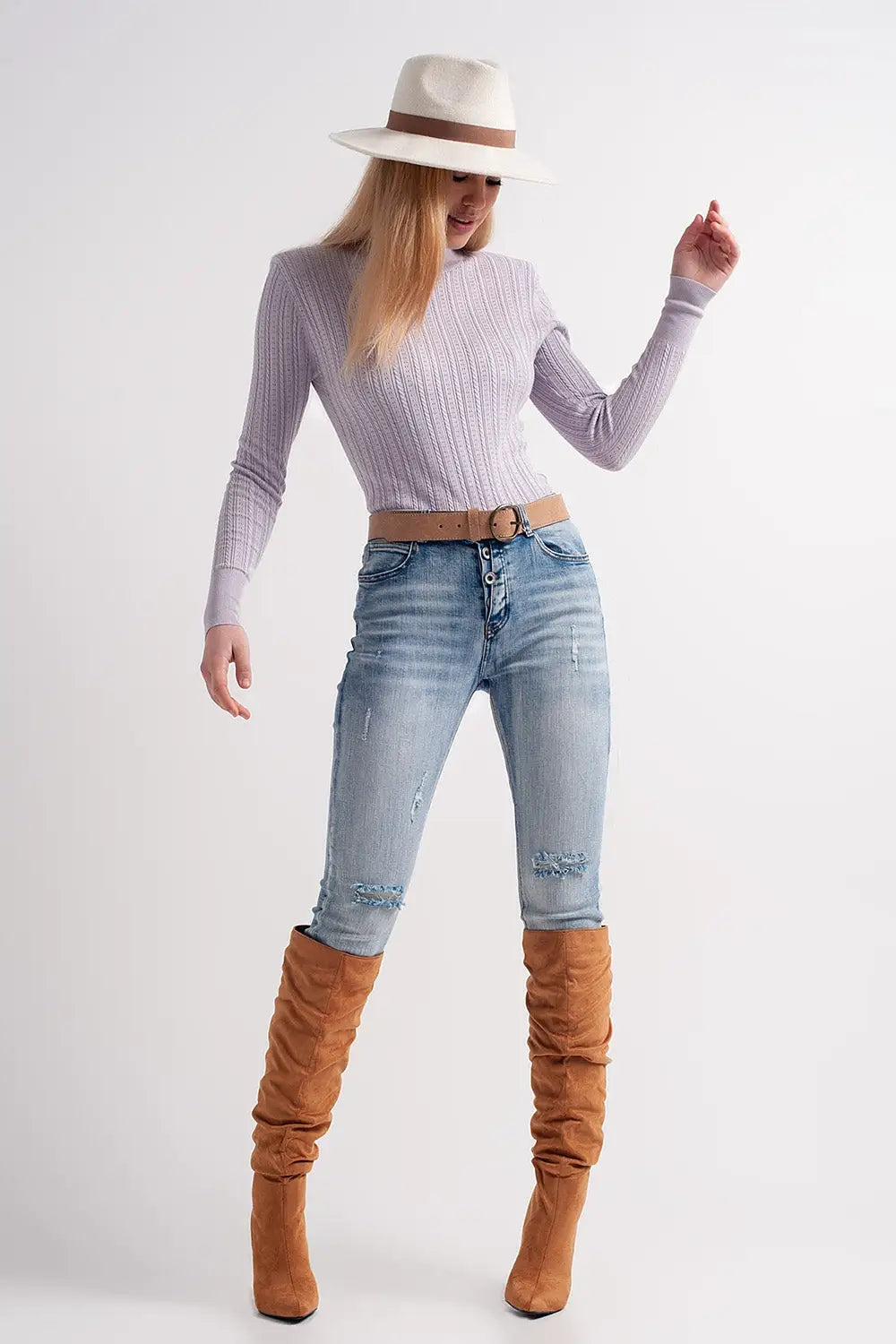 Jumper with shoulder pad in lilac - Sweaters