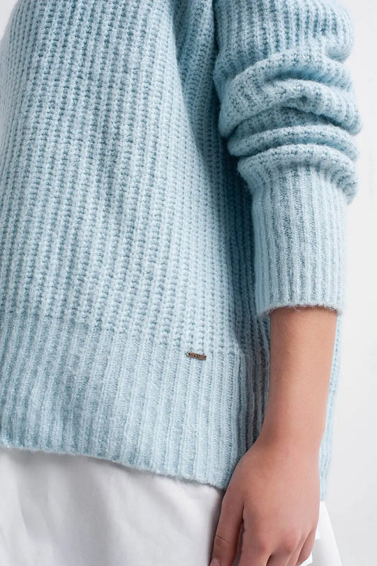 Turquoise round neck boyfriend sweater - Sweaters