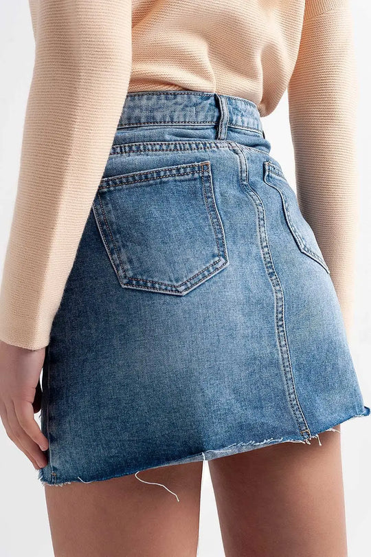 Distressed hem denim mini skirt - Skirts