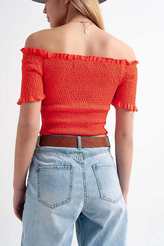 Cooord ruched bardot crop top in orange - Tops