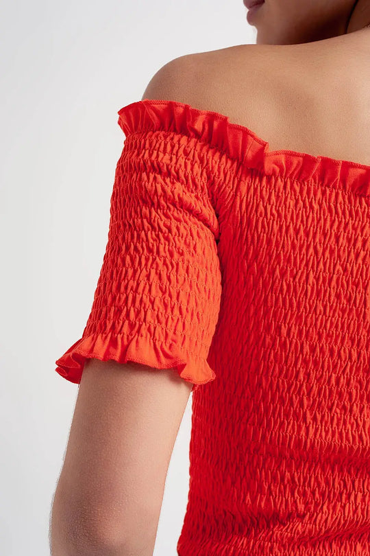 Cooord ruched bardot crop top in orange - Tops