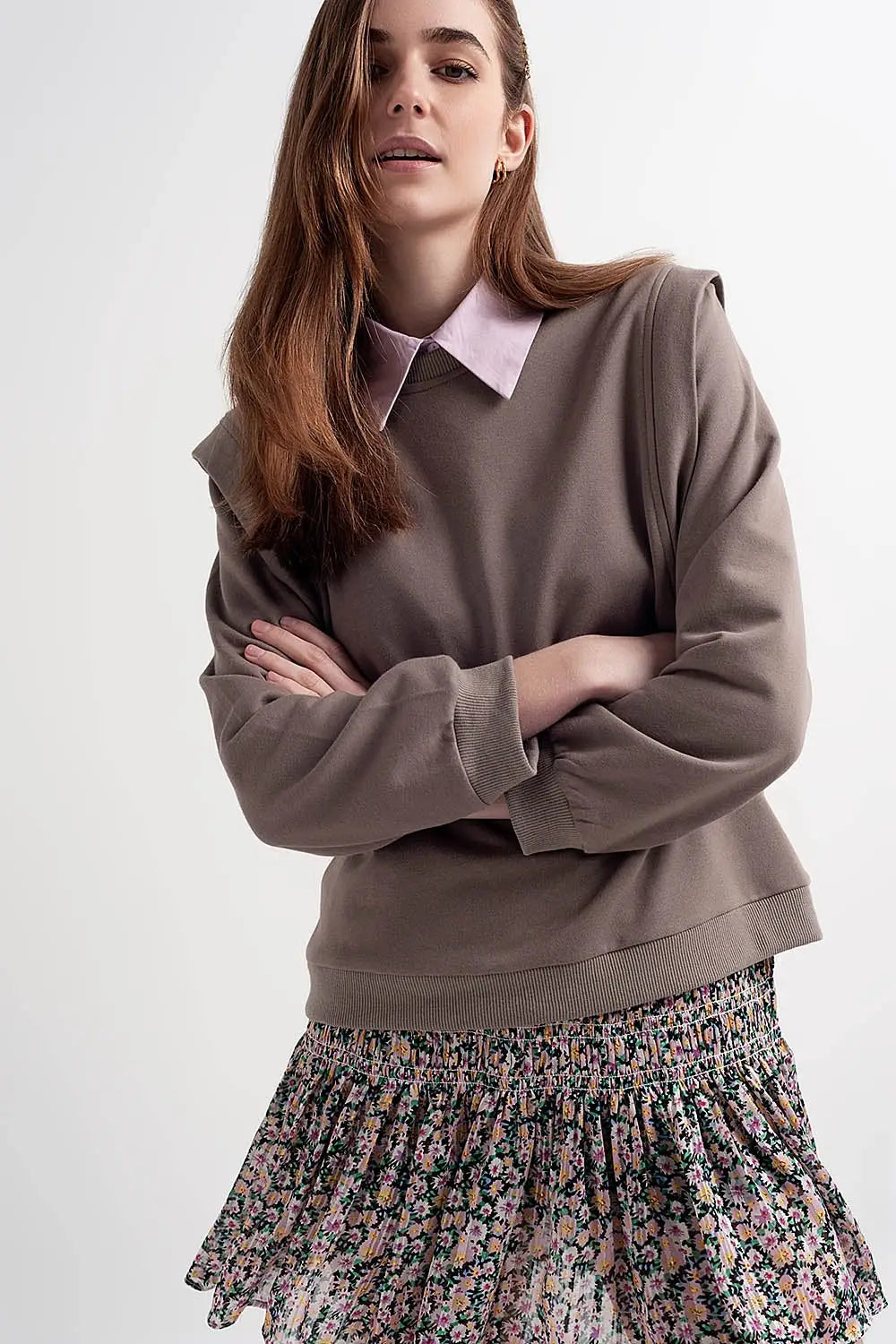 Boyfriend sweatshirt with shoulder details in gray - Sweaters