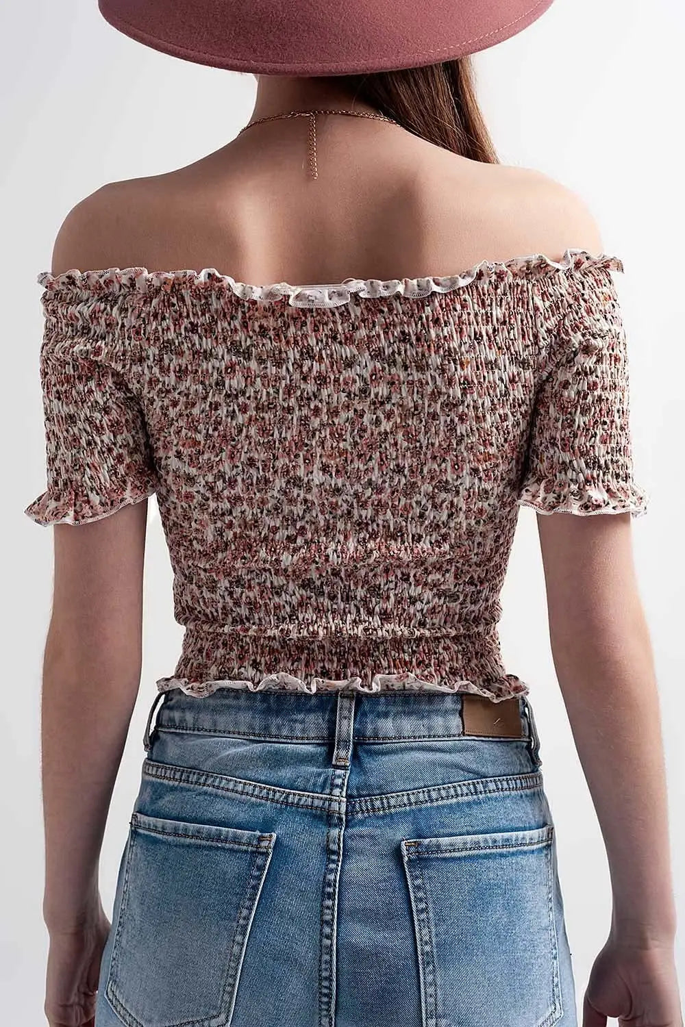 Ruched top in pink ditsy floral - Tops