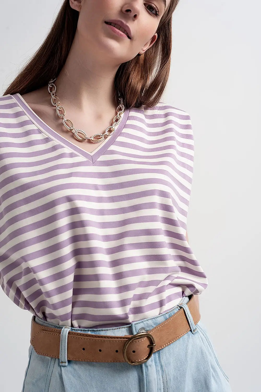 sleeveless t-shirt with shoulder pad in purple stripe - T-Shirts