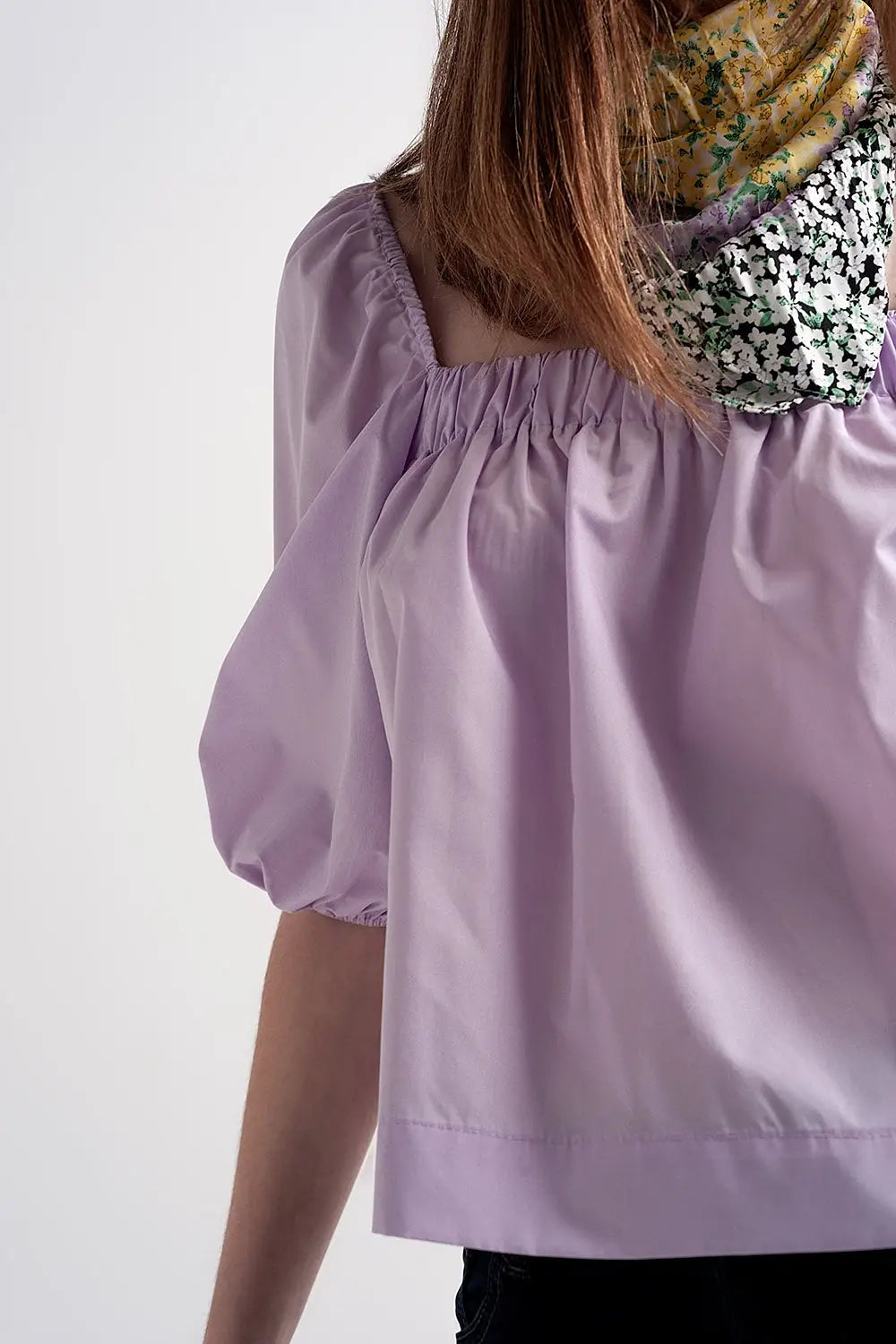 Poplin balloon sleeve top in purple - Tops