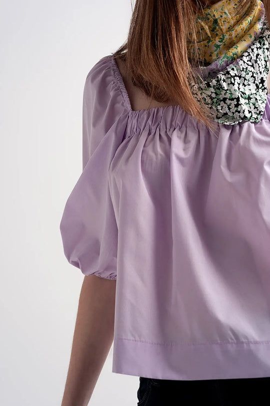 Poplin balloon sleeve top in purple - Tops