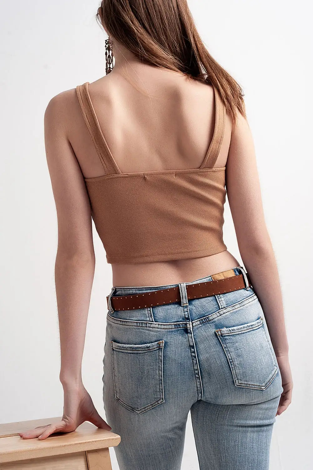 Rib crop top in beige - Tops