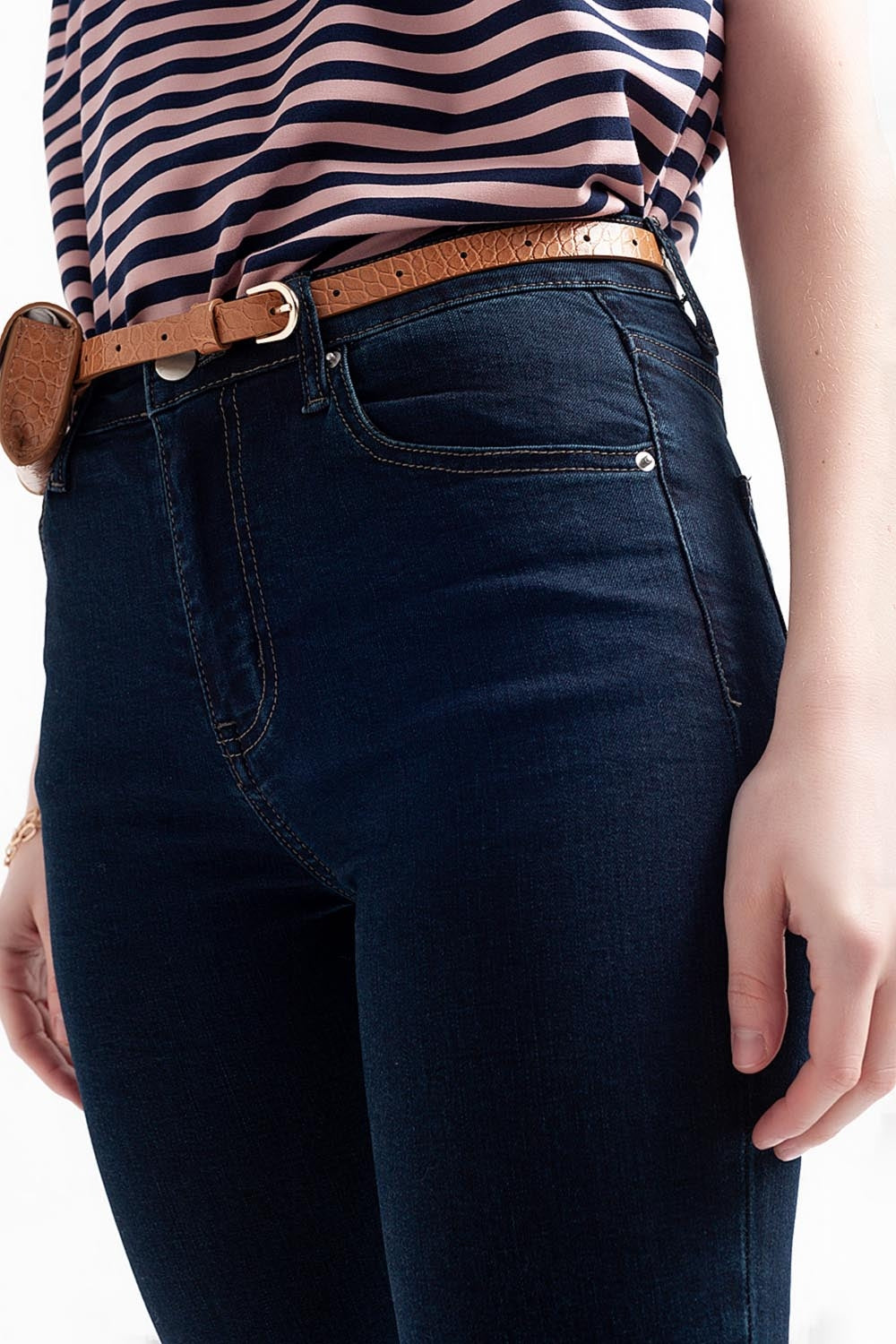 high waist skinny jeans in dark blue
