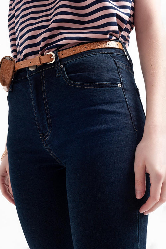 high waist skinny jeans in dark blue