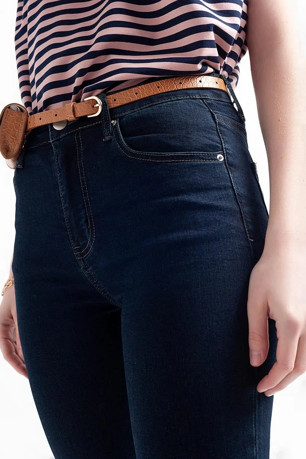 high waist skinny jeans in dark blue