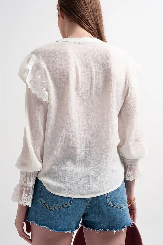 Volume sleeve blouse with cuff sleeve in oyster - Shirts