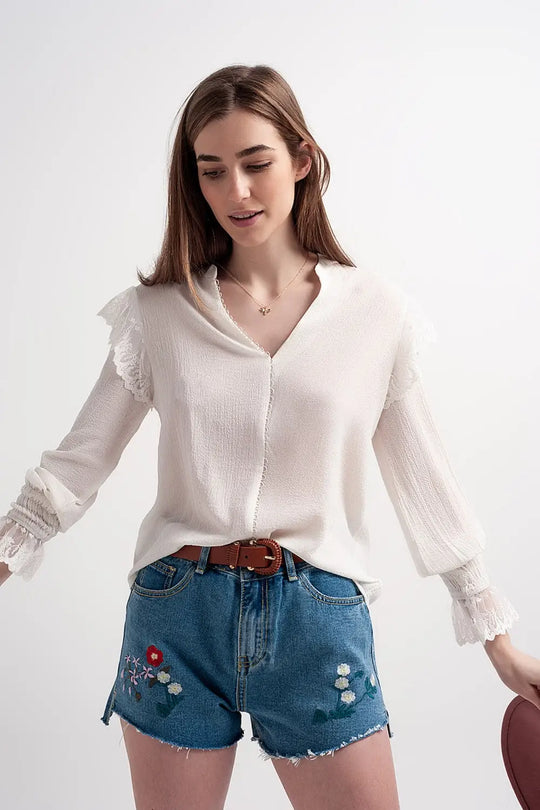 Volume sleeve blouse with cuff sleeve in oyster - Shirts