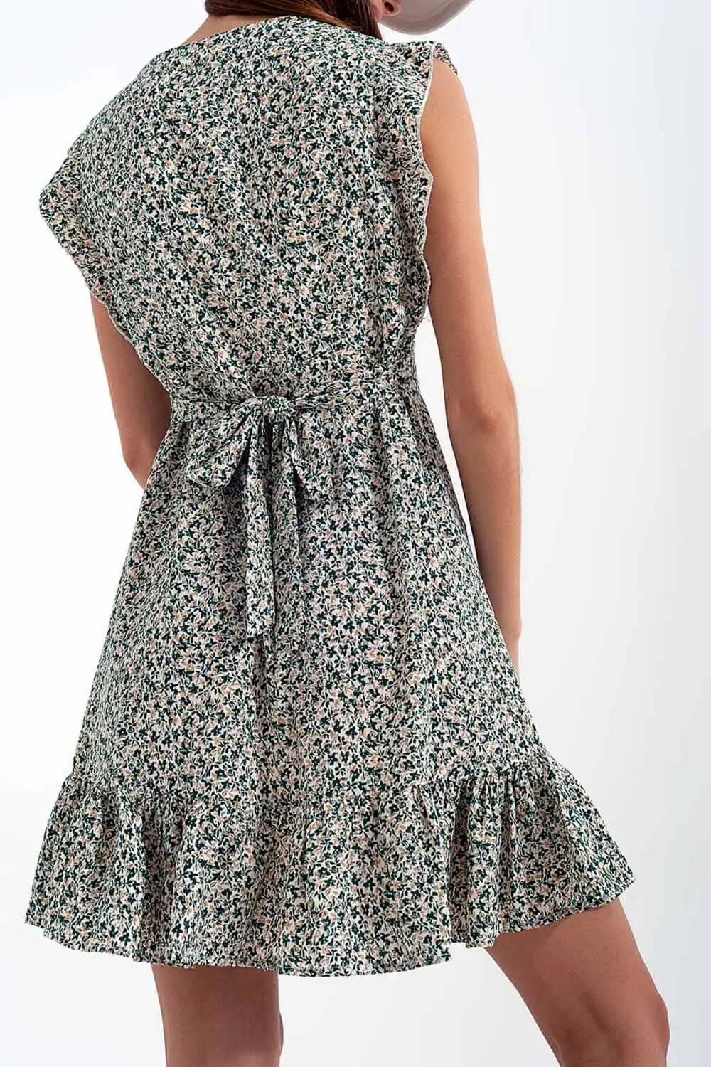 Mini dress with ruffle sleeve in ditsy floral in green - Dresses