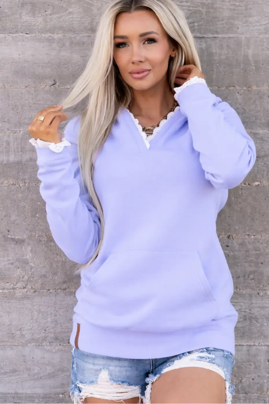 Henley Hoodie - Lavender Lace - Tops