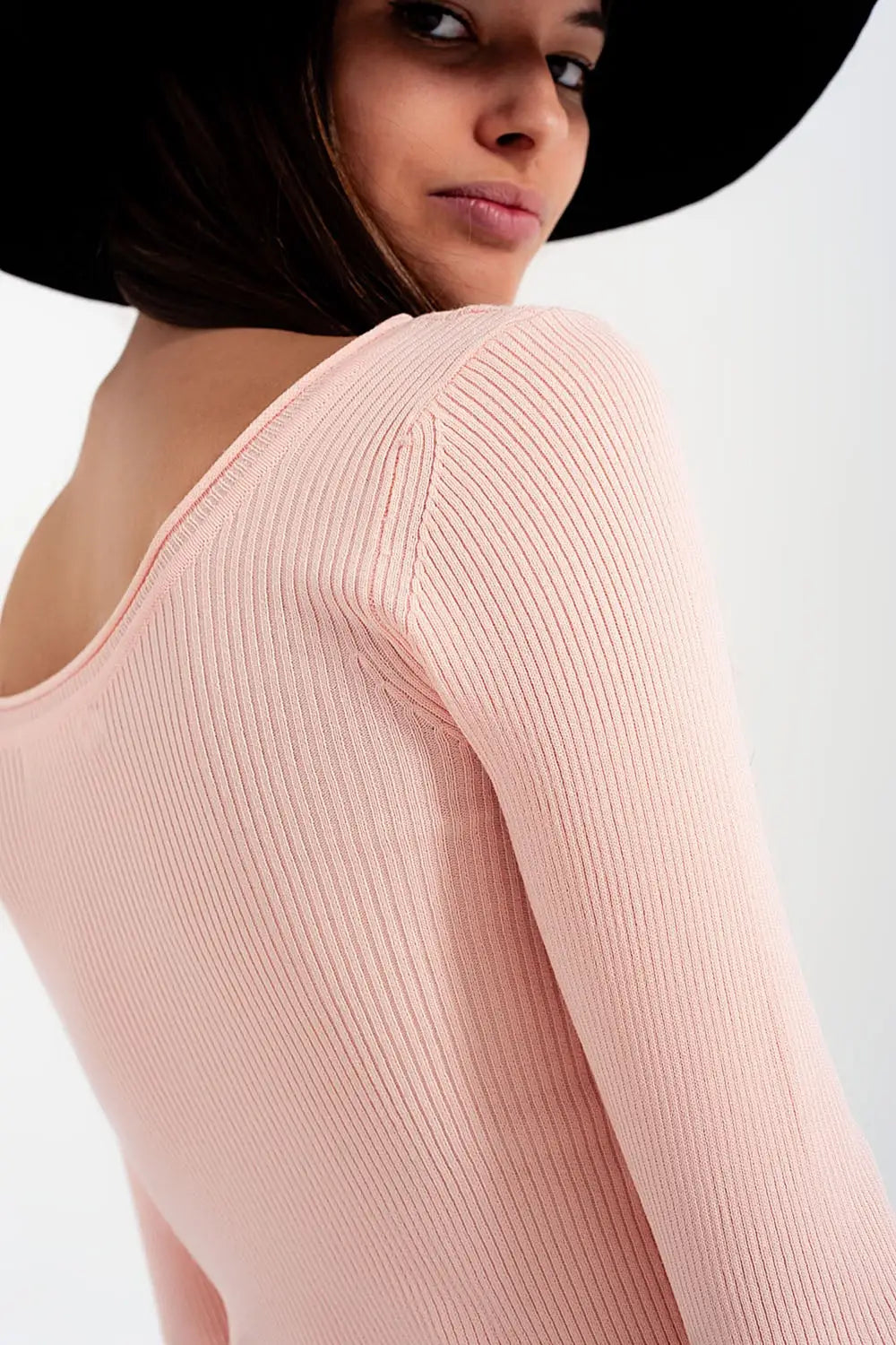 Pink knitted wide neck sweater - Sweaters