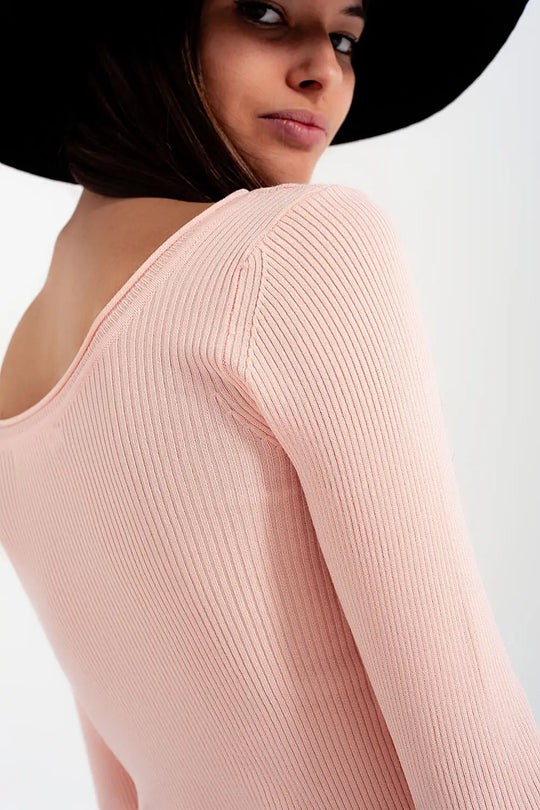 Pink knitted wide neck sweater - Sweaters