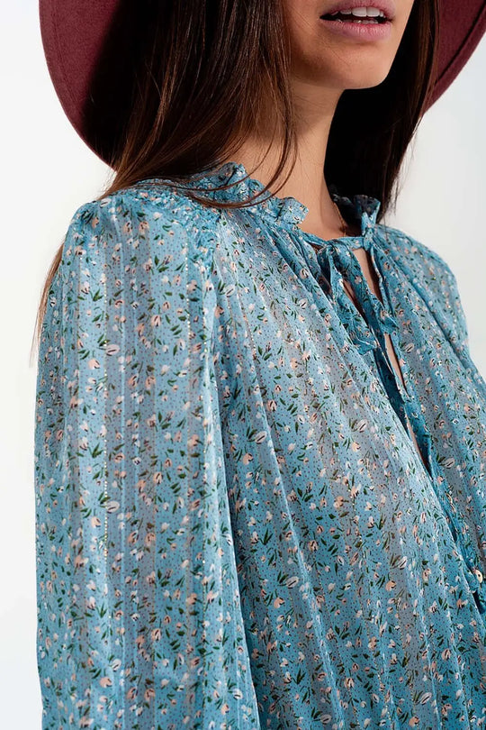 Shirred skirt mini dress with keyhole detail in turquoise - Dresses