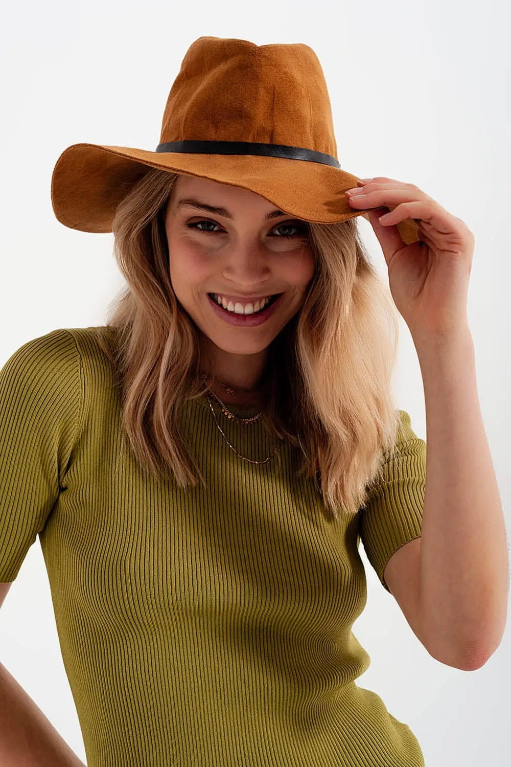 Rib knitted sweater with tie back in green - Sweaters