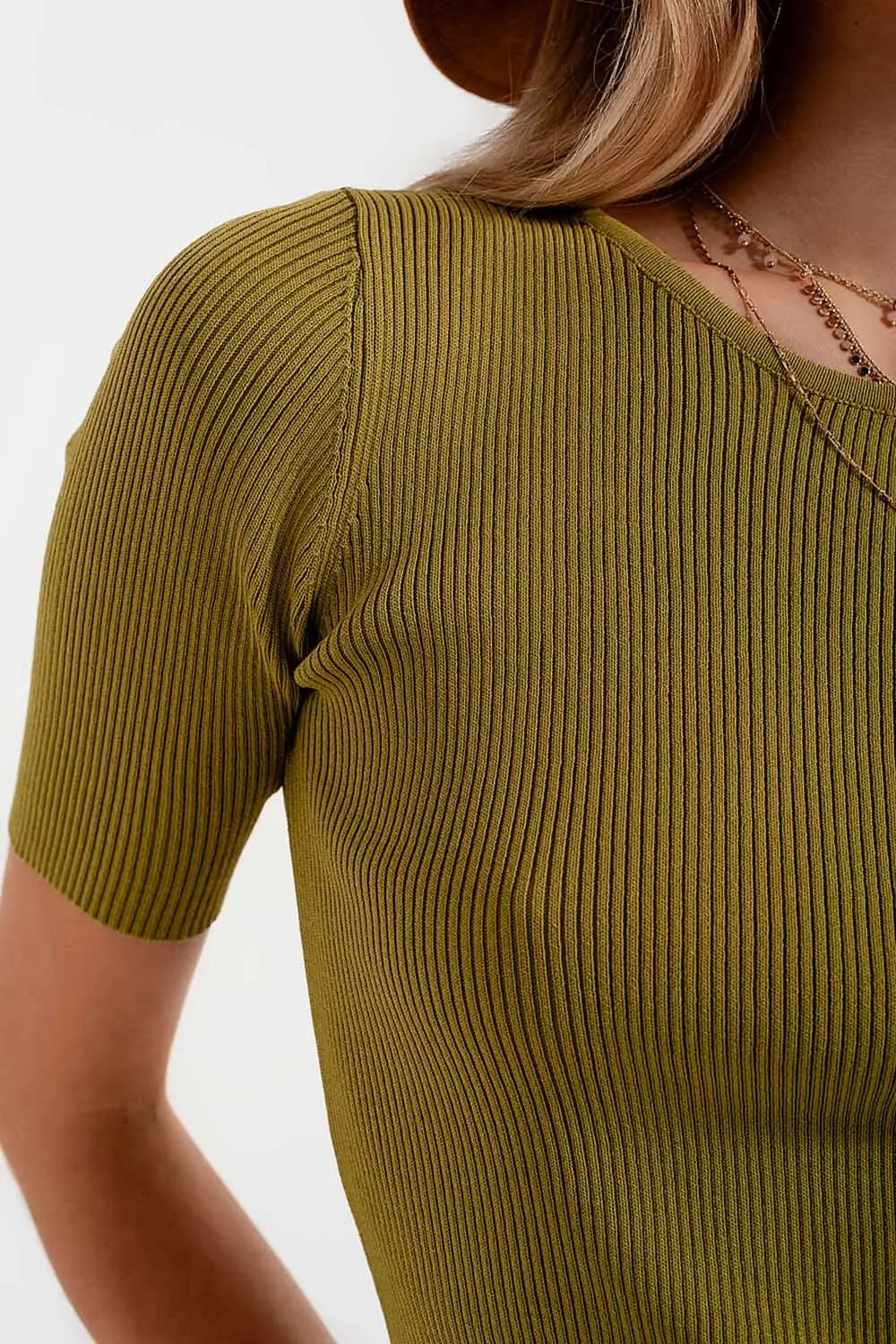 Rib knitted sweater with tie back in green - Sweaters