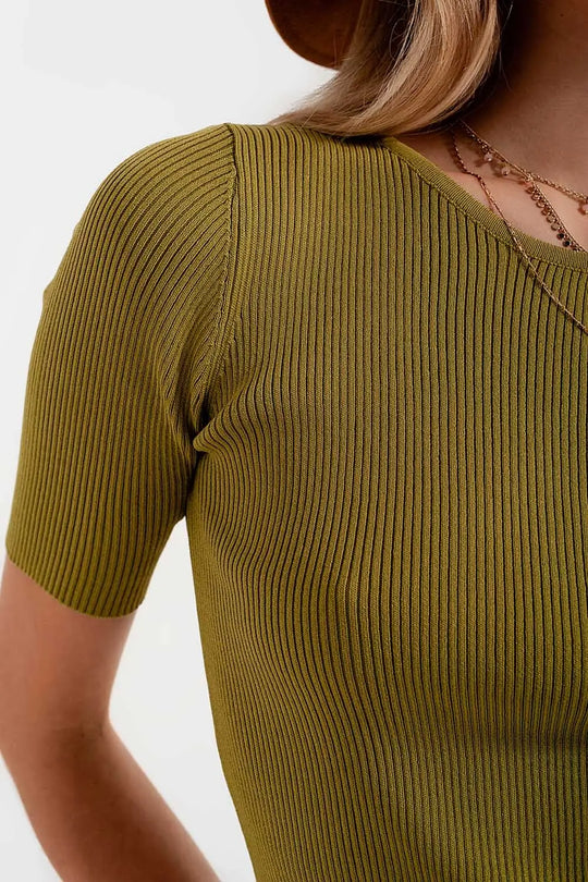 Rib knitted sweater with tie back in green - Sweaters