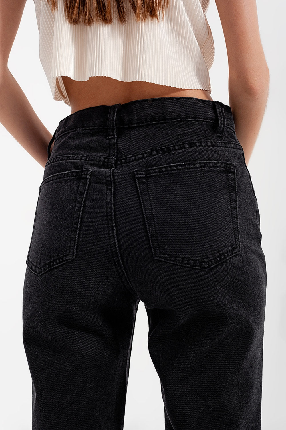 High rise straight leg jeans washed black