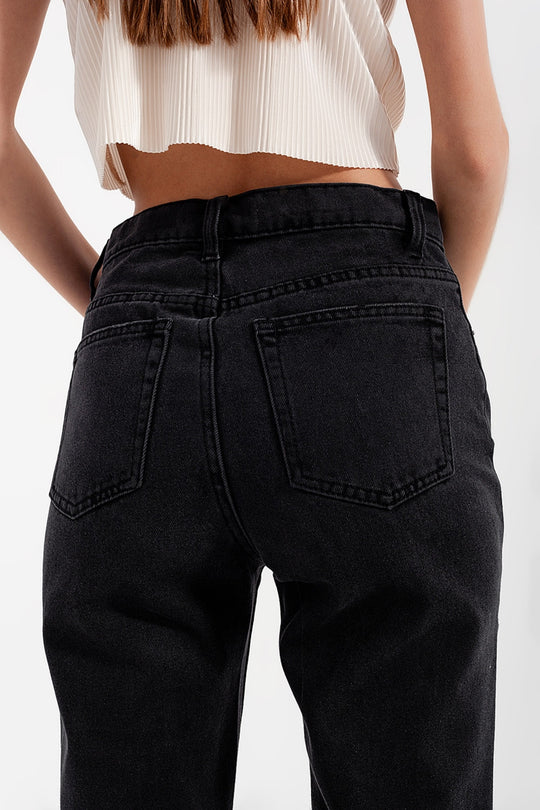 High rise straight leg jeans washed black